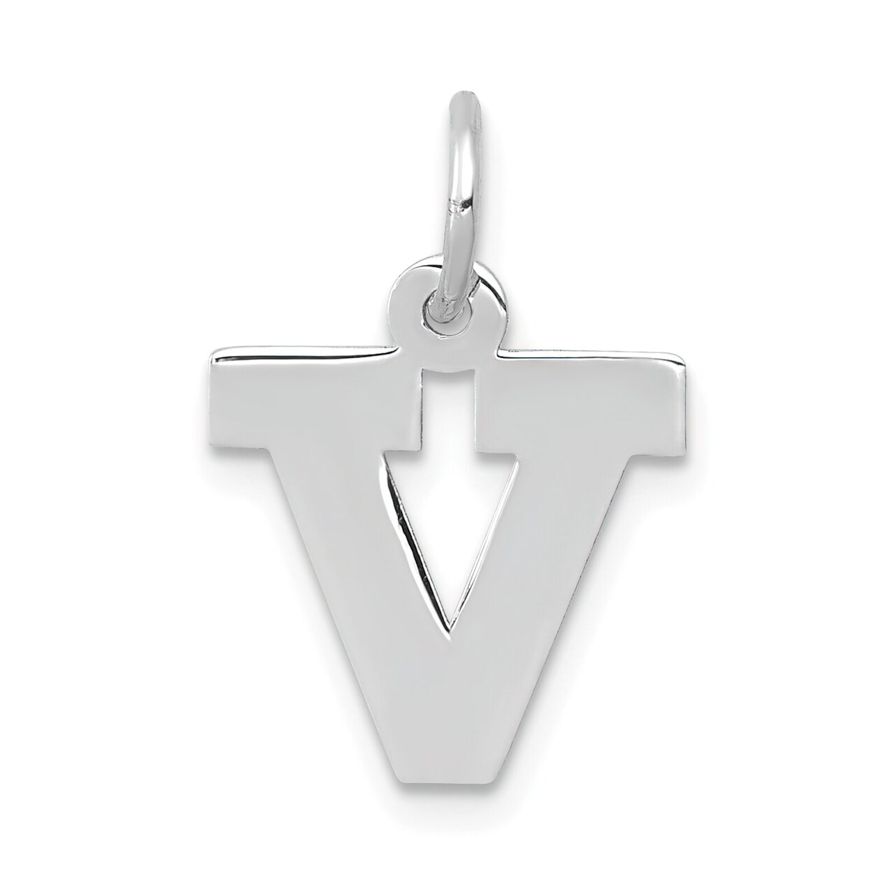 14K White Gold Small Block Intial Letter V Charm Jewerly 18mm x 10mm